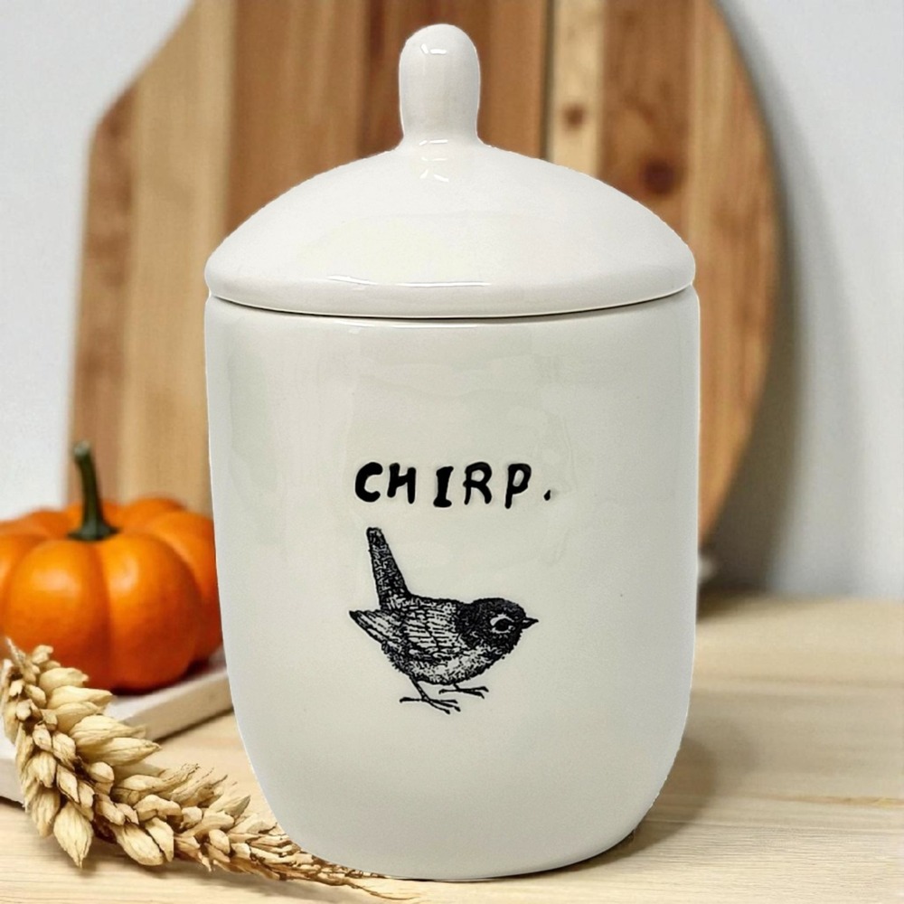 Rae‎ Dunn Magenta Exclusive Ceramic CHIRP Sugar Bowl Lid Bird Typewriter Font 6"